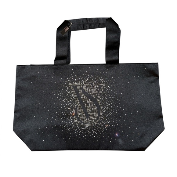 Victoria Secret NWT Holiday 2024 black rhinestone logo tote - Picture 1 of 9